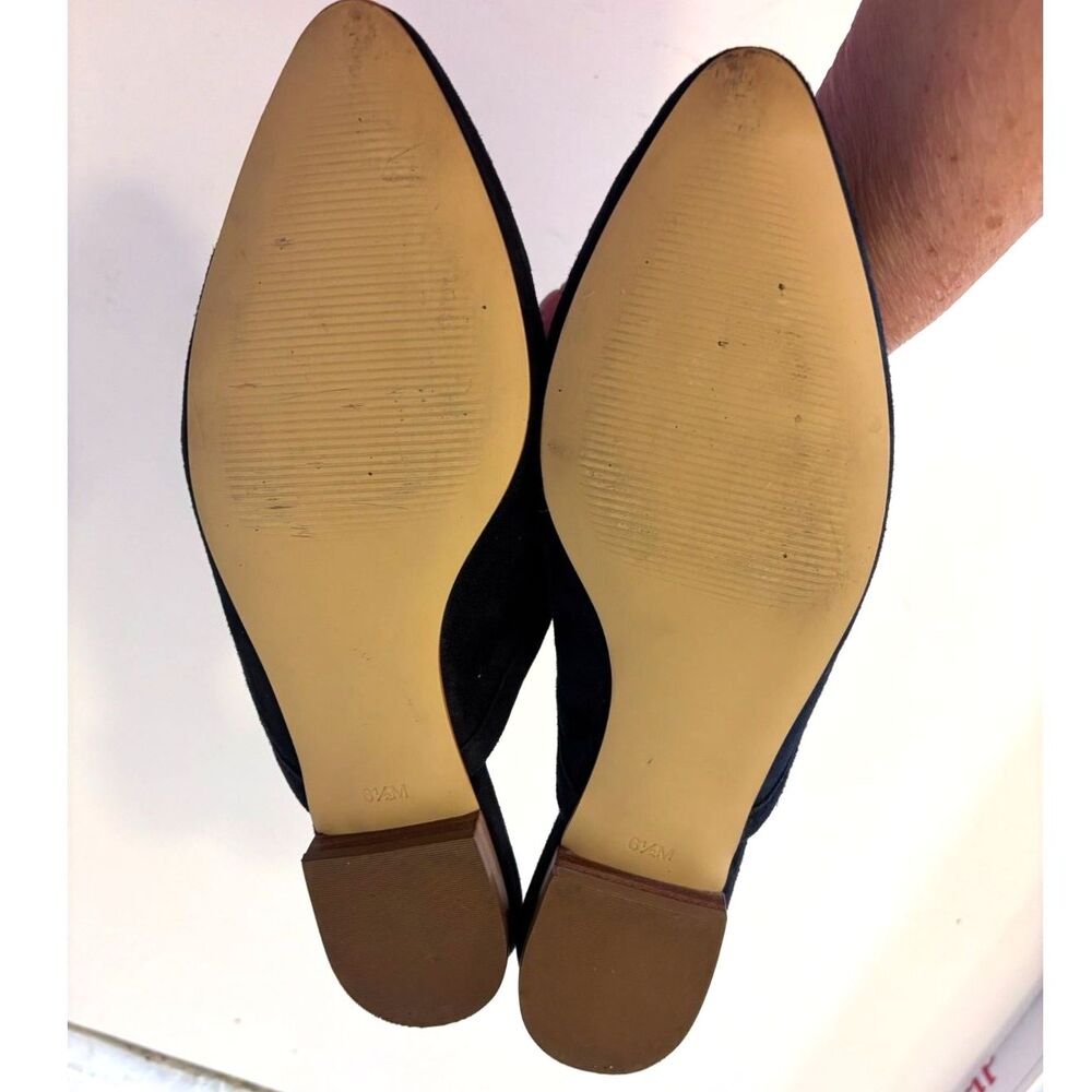 Talbots Edison Indigo Navy Blue Suede Bow Mules Grandmillennial Balletcore Flats - Picture 3 of 4